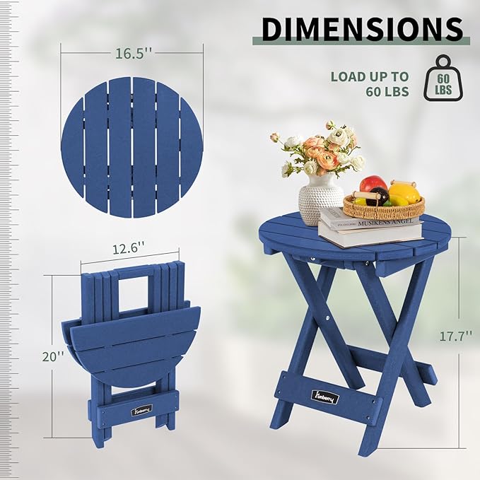 FUNBERRY Outdoor Folding Adirondack Side Table, No Assembly Portable Patio End Tables HDPE All Weather