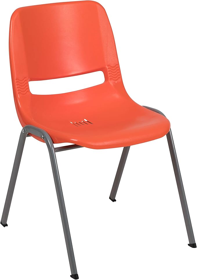 EMMA + OLIVER Orange Ergonomic Shell Student Stack Chair - Classroom Chair/Office Guest Chair