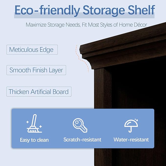 blini 5-Shelf Tall Bookcase Wooden Bookshelves 33in Wide Floor Standing Display Storage Book Shelves 70 in Dark Cherry Bookcase for Home Office, Living Room, Bed Room