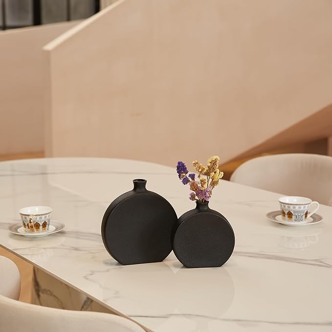 Black Ceramic Vase Set of 2, Boho Vase for Decor, Matte Frosted Texture Finish,Modern Rustic Farmhouse Home Decor,Vase for Pampas Grass&Dried Flowers,idea Shelf,Table,Mantel,Entryway