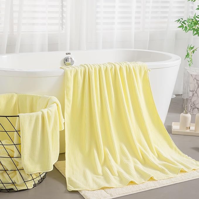 4 Piece Bath Towel Set 35"x70"Oversized Bath Towel for Bathroom Ultra Soft Fluffy Extra Large Bath Sheet Luxury Premium Bathroom Towel Highly Absorbent Quick Dry Shower Towel for Hotel Spa,Yellow