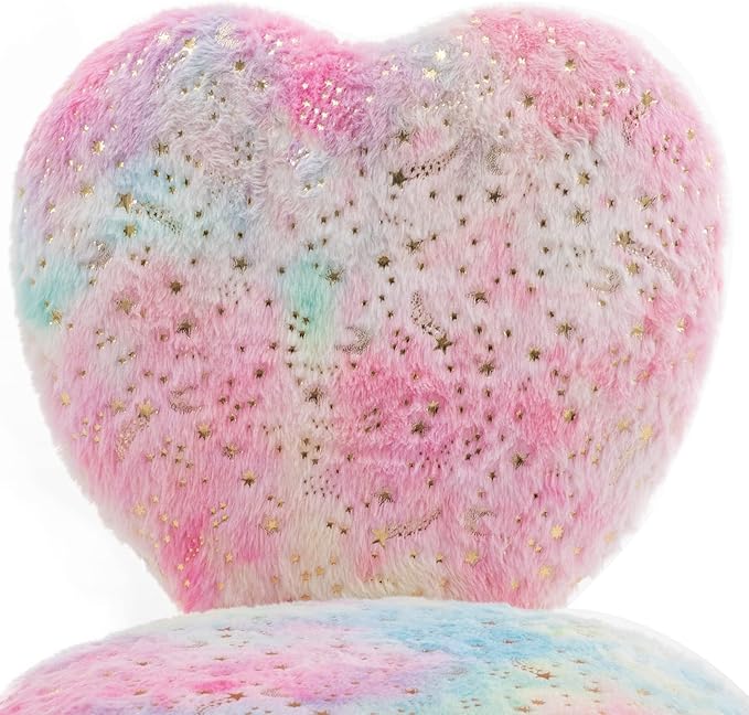 Cute Fuzzy Kids Chair for Teenage Girls - Rolling Study Desk & Computer Task Chair with Adjustable Heart Shaped Reading Vanity Seat, Colorful