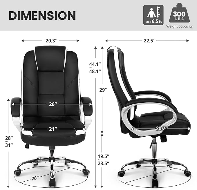 NEO CHAIR Office Desk Ergonomic Gaming Chair High Back Adjustable Computer Chair with Wheels and Lumbar Support Comfy Leather Executive Swivel (Black)