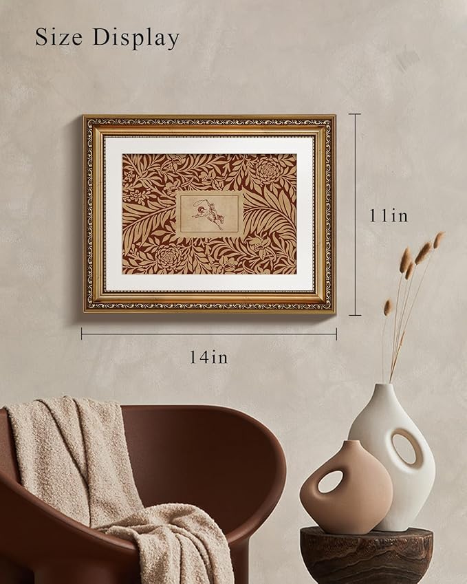 VIYYIEA Gold Framed Wall Art, Stamp Red Canvas Print Home Decor Vintage Art Painting Picture Bathroom Wall Decor, Collection Artwork for Living Room Bedroom Kitchen Office - 14L x 11W