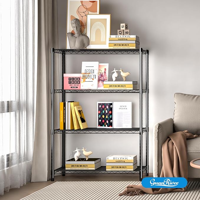 4-Shelf Adjustable Metal Shelf Wire Shelving Unit Storage Rack Display Shelf for Office,Kitchen,Bedroom,Bathroom,Laundry,Pantry Basement,Garage(Black,36" L x 14" W x 54" H)