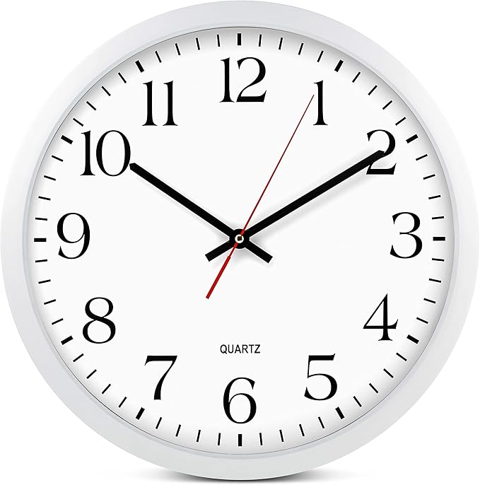 Bernhard Products White Wall Clock, Silent Non Ticking - 16 Inch Extra Large Quality Quartz Battery Operated Round Easy to Read Home/Office/Business/Kitchen/Classroom/School Clocks, Black Numbers