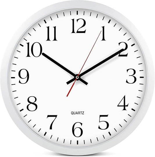 Bernhard Products White Wall Clock, Silent Non Ticking - 16 Inch Extra Large Quality Quartz Battery Operated Round Easy to Read Home/Office/Business/Kitchen/Classroom/School Clocks, Black Numbers