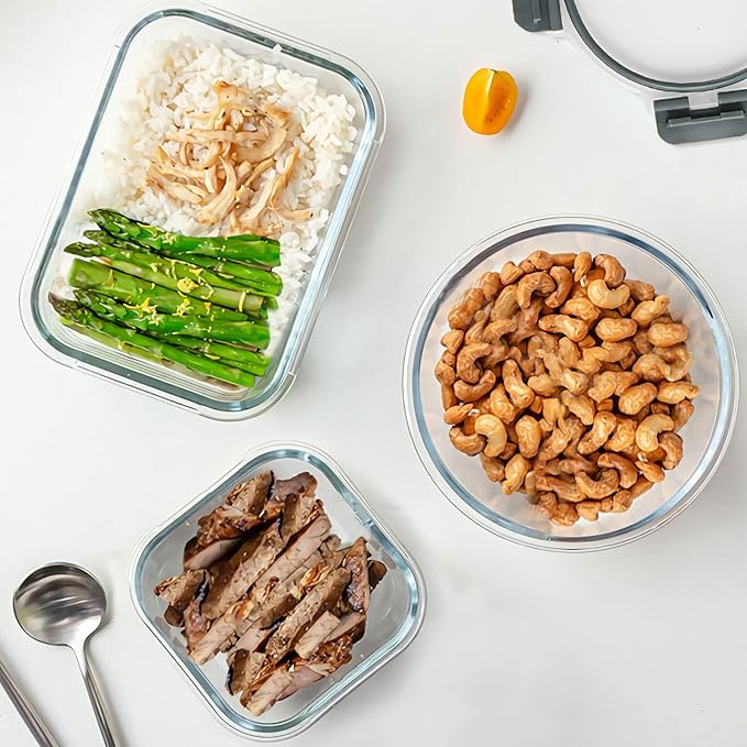 30 Pieces Glass Food Storage Containers Set, Glass Meal Prep Containers Set with Snap Locking Lids, Airtight lunch Containers for Microwave, Oven, Freezer & Dishwasher,Gray