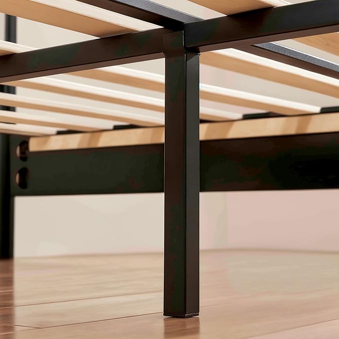 Hokway Bed Frame Upholstered Platform Bed with Headboard Wooden Slat Support No Box Spring Needed(Queen, Beige)