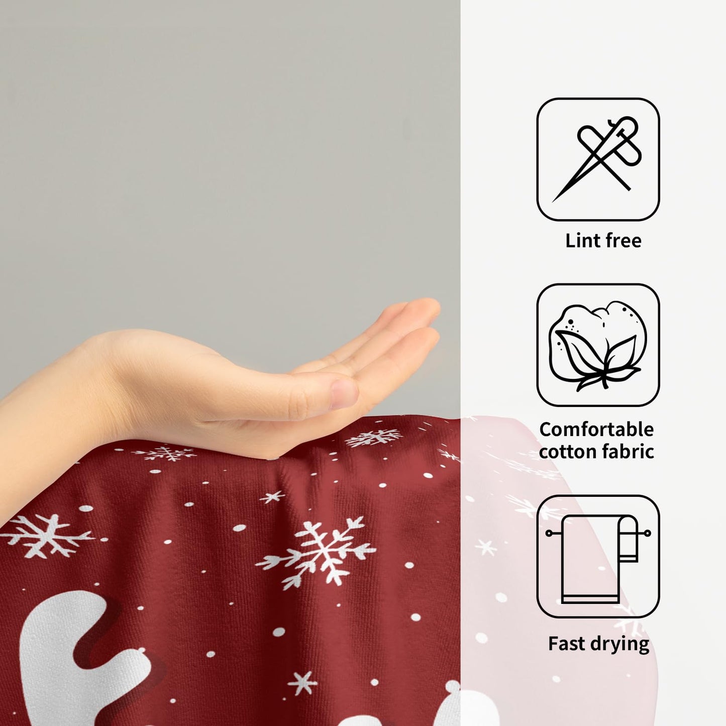 Christmas Reindeer Hand Towels Set of 2, 28x14 Inch Funny Xmas Deer Snowflakes Red Soft Absorbent Tea Towel Washcloths for Kitchen Bathroom Winter Holiday Home Decor and Gifts