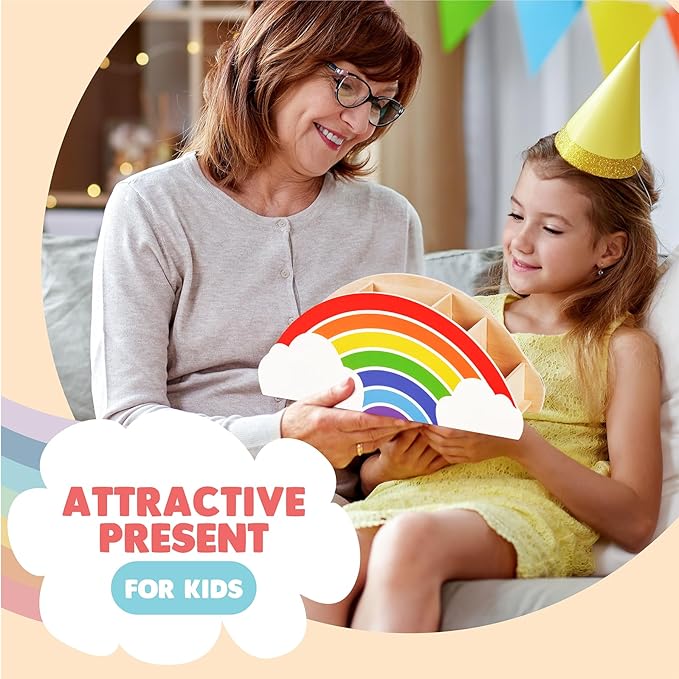 GAMENOTE Rainbow Wooden Desk Organizer – Natural Wood, No Smell, Childfriendly Pen Pencil Holder Caddy for Office Supplies, Classroom,Study Area– Cute Storage for Kids Present