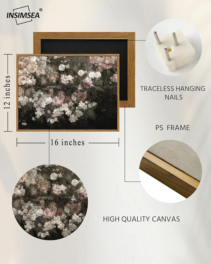 InSimSea Framed Canvas Wall Art Vintage Decor, Home Decor Garden in May Flower Wall Art Aesthetic Rustic Decoration for Bedroom Living Room Bathroom, 12"x16"