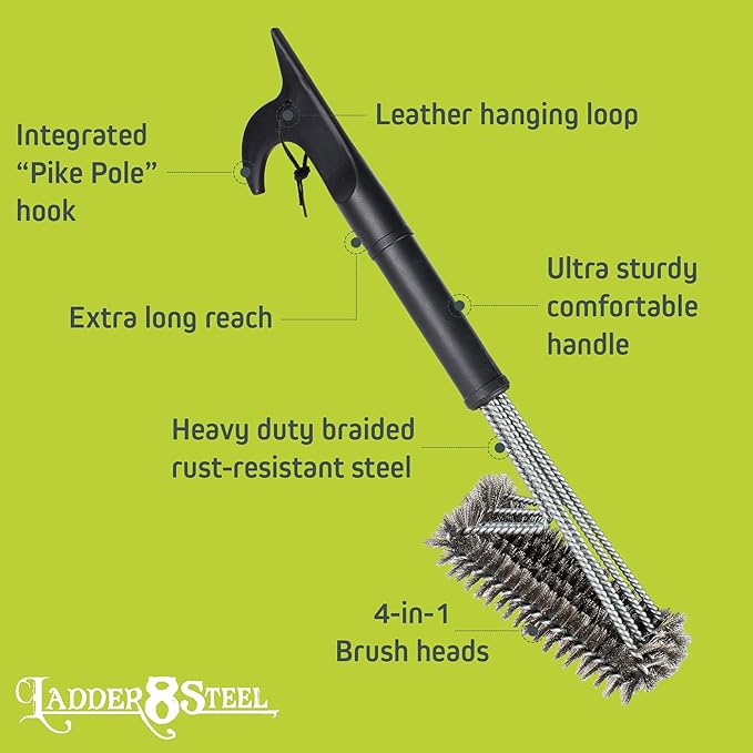 Heavy Duty Grill Brush for Outdoor Grill – Safe Grill Brush Designed by Firefighter | Barbecue Grill Brush & BBQ Brushes for Grill Cleaner | Durable & Safe for All Grates