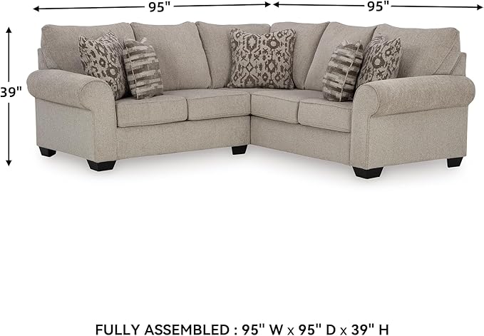 Signature Design by Ashley Claireah Casual L-Shaped 2-Piece Sectional with Loose Seat Cushions and 5 Accent Pillows, Beige