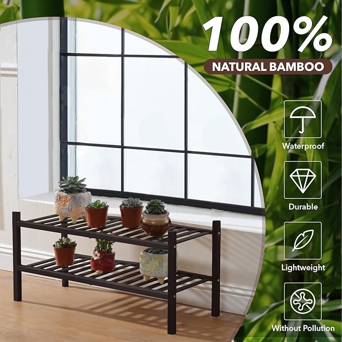 2 Tier Bamboo Shoe Rack Storage Organizer for Closet, Multifunctional Stackable Free Standing Shoe Shelf Organizer for Small Space,Entryway, Hallway, Bathroom27 x11 x13 (Brown, 2 Tier)