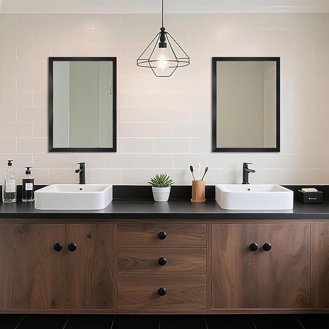 Ruomeng Rectangular Wall Mirror 20" x 28" for Bathroom, Bedroom, Entryway, Living Room, Black