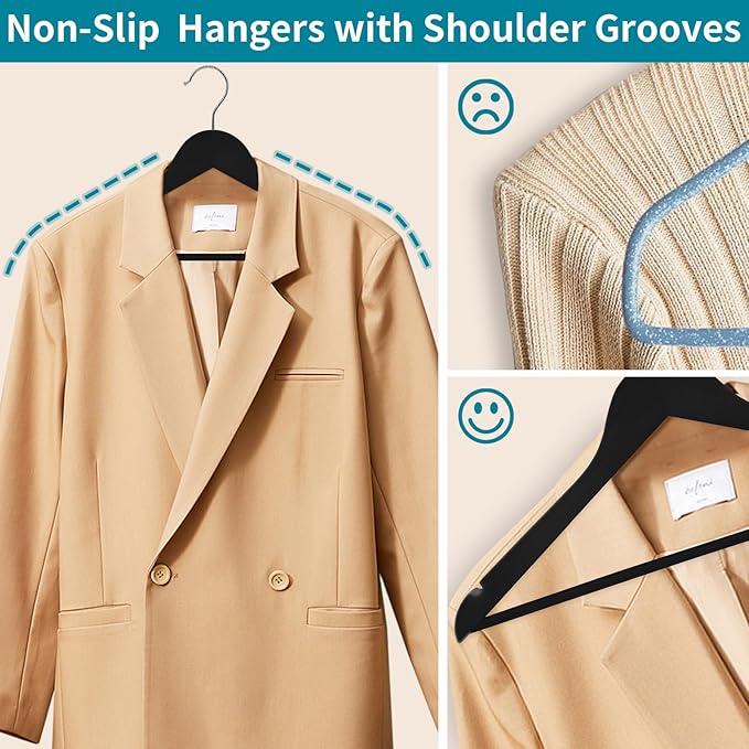 30 Pack Wooden Coat Hangers, 360° Swivel Hook, Suit Hangers with Anti-Slip Notches, Clothes Hangers for Jackets, Shirts, Dress, Black UAWY0530B