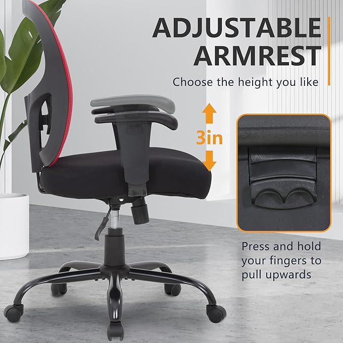 PayLessHere Ergonomic Desk Chair Office Chair Computer Chair 500lbs with Lumbar Support Wide Seat Adjust Arms Rolling Swivel High Back Task Executive Big and Tall Office Chair for Home Office，Red