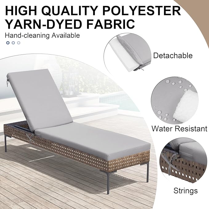 Crestlive Products Chaise Lounge Cushions Outdoor Set of 2, 80x23x3 Inch, Waterproof & 3-Year Fade Resistant Lounge Chair Cushions for Outdoor Furniture, Patio Cushions for Pool, Lawn, Light Gray