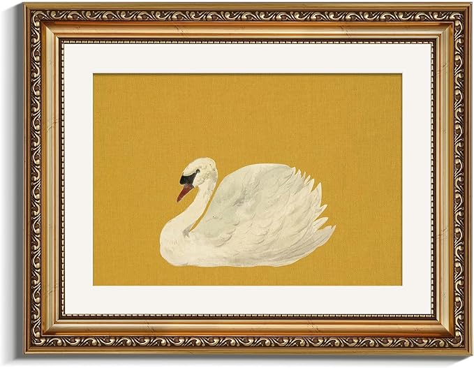 VIYYIEA Gold Framed Wall Art, Swan Yellow Canvas Print Home Decor Vintage Art Painting Picture Bathroom Wall Decor, Animals Artwork for Living Room Bedroom Kitchen Office - 14L x 11W