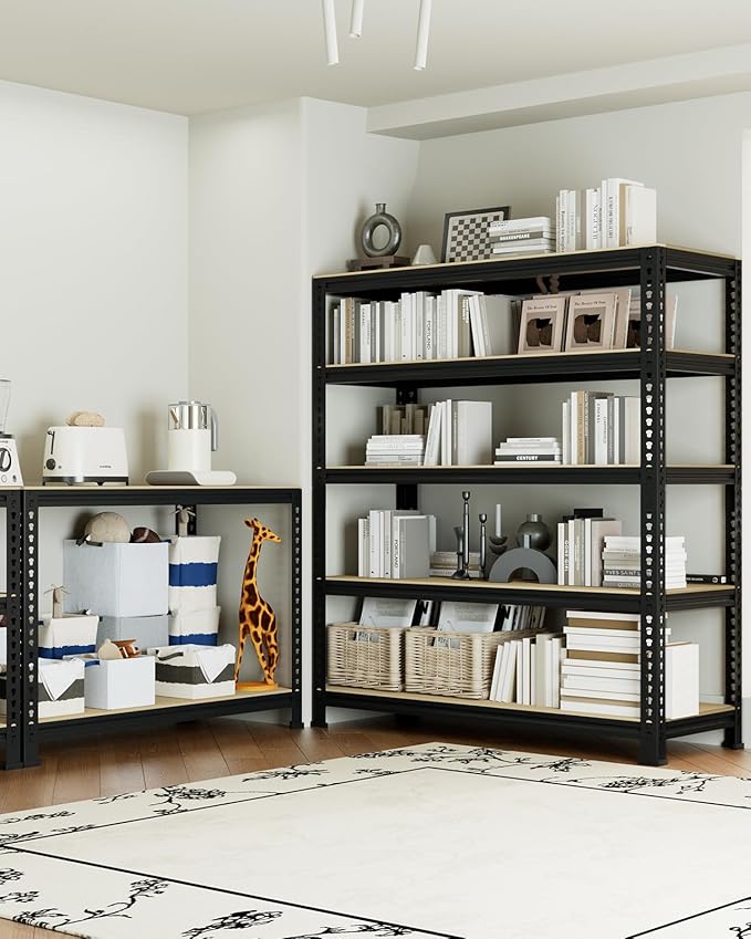 PrimeZone 32" W x 16" D x 63" H Storage Shelves - 5 Tier Adjustable Garage Storage Shelving, Heavy Duty Metal Storage Utility Rack Shelf Unit for Warehouse Pantry Closet Kitchen, Black