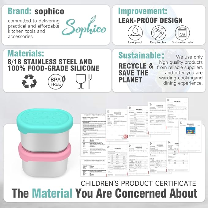 SOPHICO Stainless Steel Salad Dressing Condiment Containers with Leakproof Silicone Lids, 3 oz Mini Sauce Container and Portion Bento Box of Kids Lunch to Go for Snack, Dessert (MIX, 4 PACK)