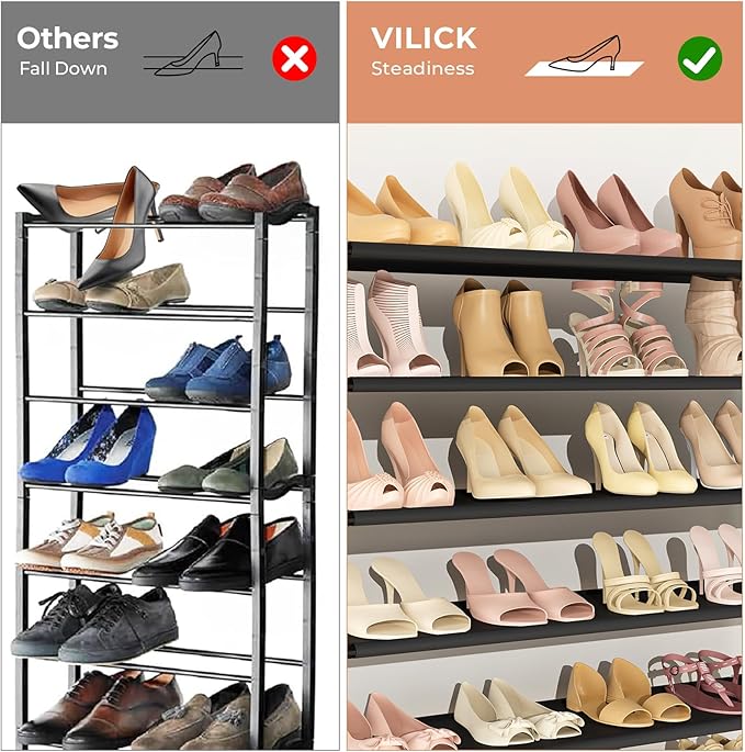 11 Tiers Tall Wide Shoe Rack 55 Pairs Large Capacity Sturdy Durable Shoe Rack for Closet Metal Shoe Organizer Shelf with Two Hooks Space Saving for Entryway Black