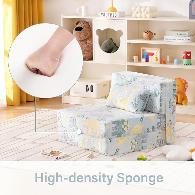 Folding Sofa Bed Floor Mattress for Kids With Pillow, Toddler Glow Washable Nap Mat for Sleeping, Child Fold Up Futon Chair Bed With Storage Bag for Girls Boys