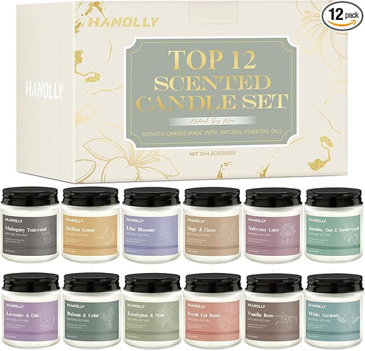 12 Pack Candles for Home Scented, Aromatherapy Candles Gifts Set for Women, Lavender, Vanilla, Rose,Eucalyptus Candle, 42OZ Natural Soy Wax Long Lasting Jar Candle, Birthday, Thanksgiving Day Present