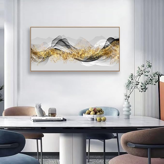 Tucai Decor Wall Art Modern light Luxury Abstract Gold ink Landscape Canvas Wall Art for Living Room and Bedroom Color Pictures Artwork Home Decor Canvas Print Wall Decor Ready to Hang 20x40inch (Framed)