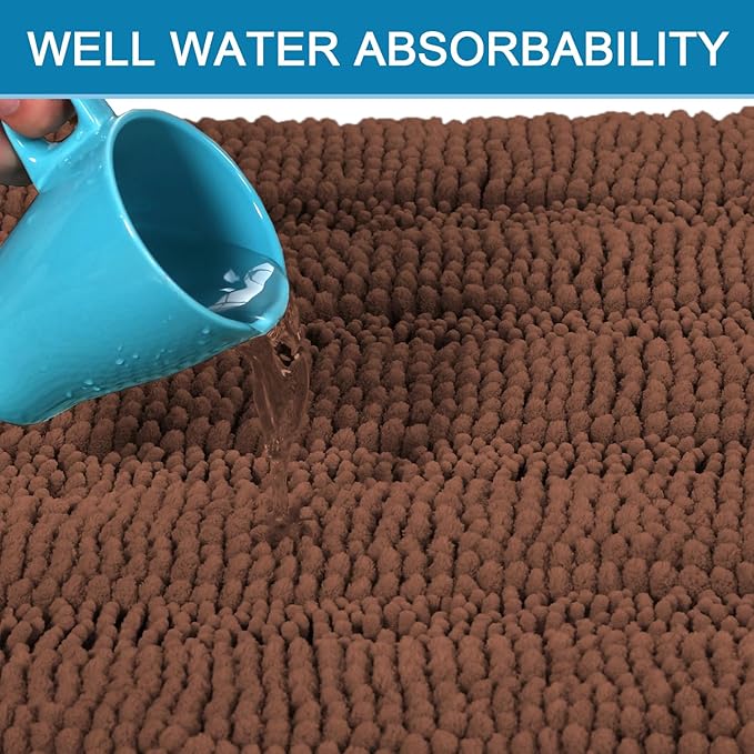 H.VERSAILTEX 2 Piece Bathroom Set Extra Thick Chenille Striped Pattern Bath Rugs for Bathroom Non Slip Soft Plush Shaggy Bath Mats for Floor(Caramel, 32 x 20 Plus 24 x 17 - Inches)