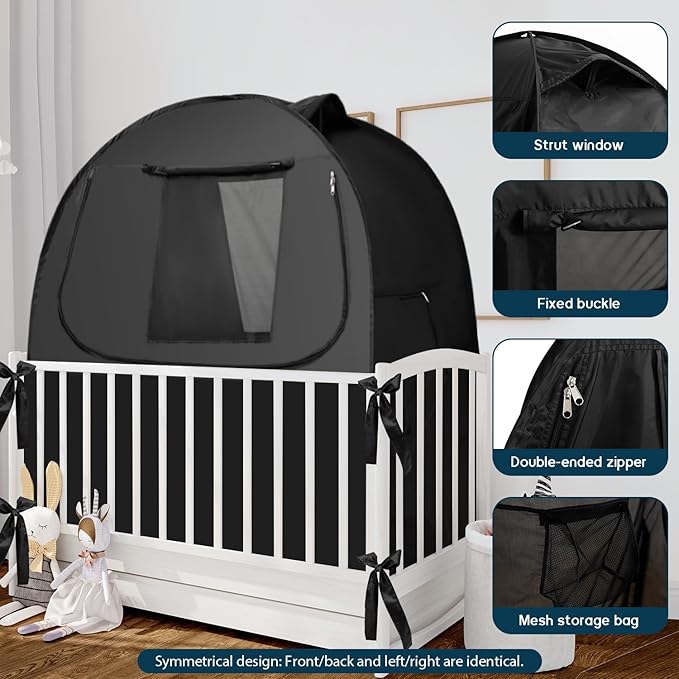 Blackout Sleep Tent, Pack N Play Blackout Cover to Block 90% of Light, Portable Pop Up Travel Essential Pack N Play Cover