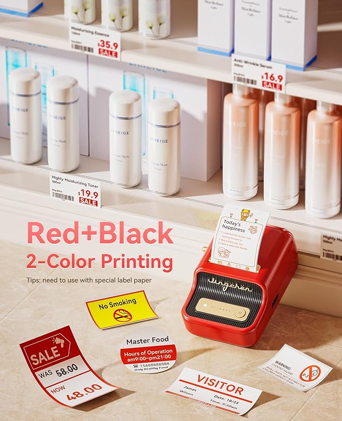 NIIMBOT B21 Pro Label Maker, 300DPI HD Label Printer, Ideal for Notes,Photos, Study Graphics, Memo Maker,50x30mm Label,230Pcs(Red)