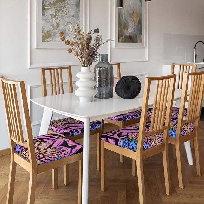 Seat Covers for Dining Room Chairsset of Set of 4, Colorful Pink Leopard Camouflage Stretch Chair Seat Covers Cushion Slipcovers for Kitchen Office