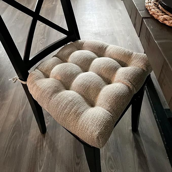 Barnett Home Decor Brisbane Natural Dining Chair Cushions with Ties - 16.5 x 18 Size Medium Chair Pad - Latex Foam Fill, Reversible - Made in USA (Ivory)