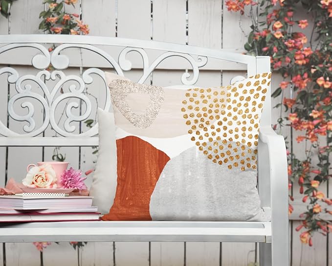 Jartinle Burnt Orange Abstract Throw Pillow Covers 18x18 Set of 4 Mid Century Modern Decorative Geometric Pillow Covers Minimalist for Sofa Couch Decor