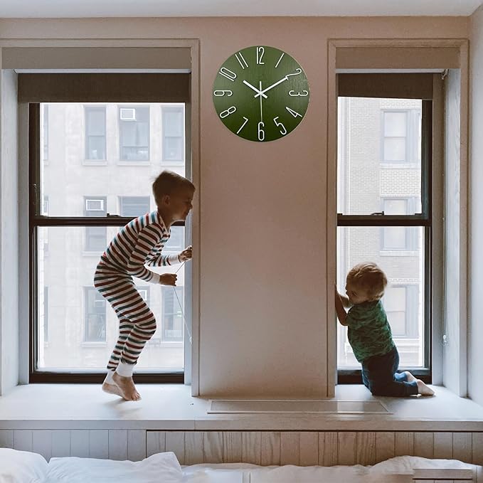 Faupugh Wall Clock 12 inch Silent Wall Clock, Battery Powered, Suitable for Home, Office, School, Kitchen, Bedroom, Living Room (Green)