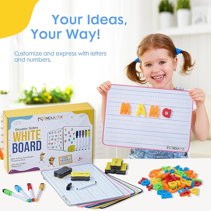 5 Pack Dry Erase Board 9x12 Magnetic Double-Sided Whiteboard for Kids, Marker Board with Markers, Small White Board for Students,Classroom Use,78Pieces Magnetic Letters Numbers & Educational Gifts