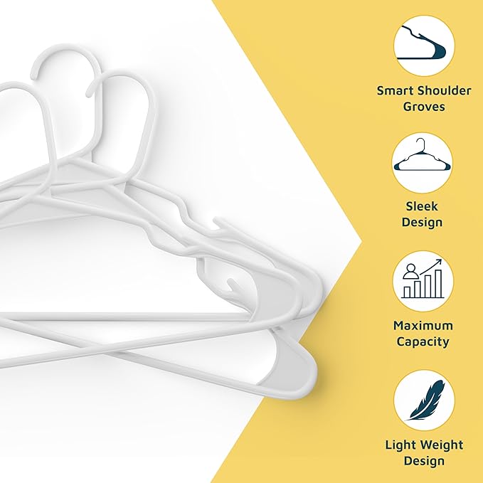 Plastic Clothes Hanger Set - 100 Pieces Versatile, Lightweight, Space-Saving, Non-Slip, Slim Designed, Dry and Wet Clothes Hanger Set - White
