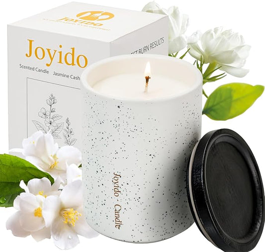 14OZ Jasmine Cashmere Scented Candle - Aromatherapy Candles with Lid - Soy Candles for Home Scented - Luxury Ceramic Jar Candle for Bedroom Kitchen Home Decor, Housewarming Party