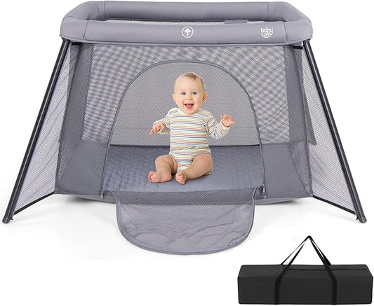 BABY JOY 2 in 1 Travel Crib, Portable Baby Playpen with Soft Washable Mattress, Foldable Pack and Play Lightweight Installation-Free Home Playard with Carry Bag, for Infants & Toddlers Indoor Outdoor
