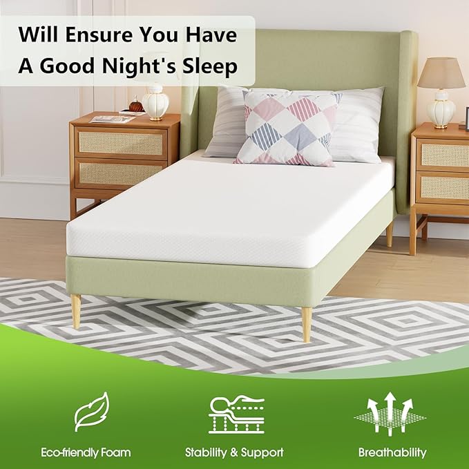 PayLessHere 5 Inch Gel Memory Foam Mattress Medium Firm Mattresses CertiPUR-US Certified Bed-in-a-Box Pressure Relieving Twin XL Size,Fiberglass Free，White