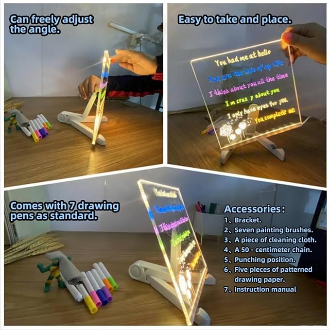 LED Note Board with 7 Colors, Light Up Dry Erase Board with Stand, 7.9"x11.8" Led Drawing Board for Kids, Writing Board with Soft Cloth, USB Cable, Holiday Trend Gift