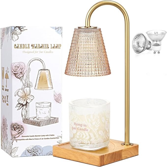 Amber Candle Warmer Lamp-Dimmable Candle Lamp with Timer, Christmas Birthday Gifts for Women, House Warming Gifts for New Home Bedroom Decor, Vintage Wax Warmer for Scented Wax