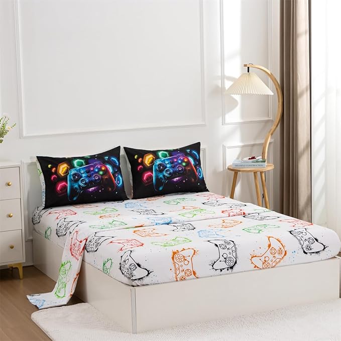 NTBED Game Console Comforter Set for Boys Girls Kids Space Universe Gaming Geometric Lightweight Microfiber Gamer Bedding Sets (Multi, Twin 5Pcs)