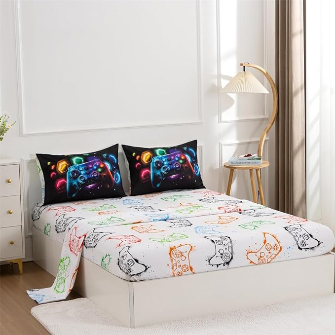NTBED Game Console Comforter Set for Boys Girls Kids Space Universe Gaming Lightweight Microfiber Gamer Bedding Sets (Multi, Queen 5Pcs)