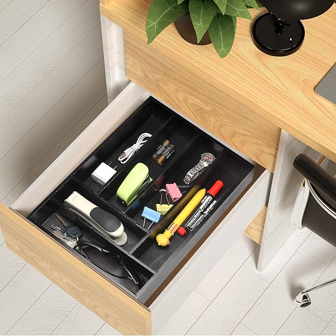 Kitchen Wood Utensil Tray Silverware Drawer Organizer Wooden Cutlery Trays Flatware Organizers Divider 14.6"x9.5" Silverware Tray Spoon Fork Organizer Black Bamboo Cutlery Utensil Holder for Drawer