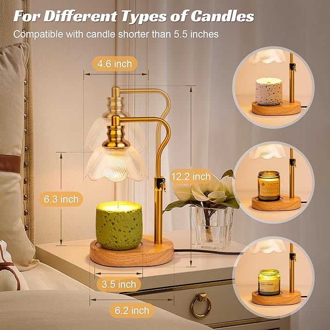 Candle Warmer Lamp, with Timer Dimmer Adjustable Height, Birthday, Mothers Day, House Warming Gift Wax Melt Warmer for Jar Candles(Includes 2 Bulbs)
