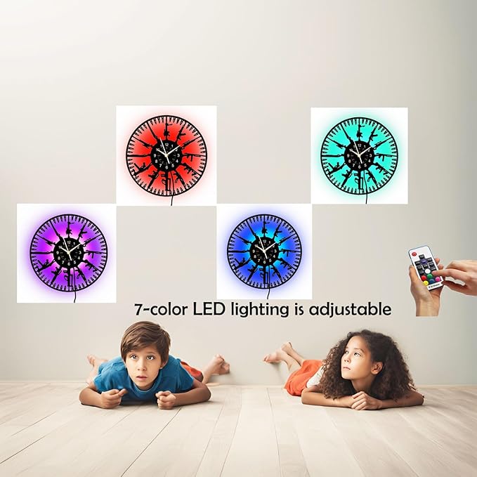 Guns LED Vinyl Record Wall Clock, 12 Inch 7-Color Night Lamp Firearms Decoration Home Theme Clock, Black Wall Decor for Kid's Room/Game Room/Living Room, A Gift for Boy/Boyfriend/Husband/Friend
