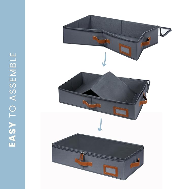 OrganiHaus Under Bed Storage Containers, Bedroom Storage and Organization Bins, Clothes Organizer for Closet with Clear Cover and Reinforced Handles - Set of 2 33x17x6 inches Gray